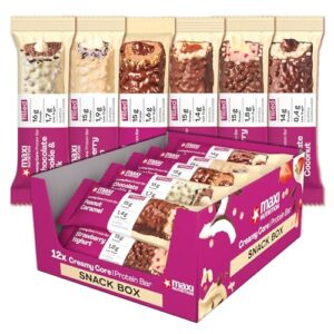 MaxiNutrition Creamy Core Bar MIX BOX, 6 Sorten (12 Riegel x 45 g), Jede Sorte enthält mindestens 14 g Eiweiß pro Riegel, Low Sugar, ohne Zuckerzusatz, ohne künstliche Aromen