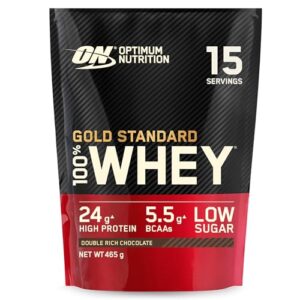 Optimum Nutrition Gold Standard 100% Molkenproteinpulver für Muskelaufbau und -regeneration mit natürlich vorkommendem Glutamin und BCAA-Aminosäuren, Double Rich Chocolate, 15 Portionen, 465 g