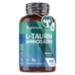 L Taurin Kapseln - 1000mg pro Tag - 180 vegane Kapseln für Sport & Fitness - Aminosäure - Pre & Post Workout Booster ohne Koffein - Mikronährstoffe - Taurine Amino Acid - Für 3 Monate - WeightWorld