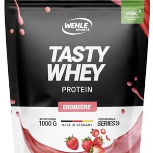 Whey Protein Pulver [Erdbeere] - High Protein Eiweißpulver Shake - Protein Powder Molkenproteine Proteinshake mit 22g Protein je Portion - Eweißshake mit BCAA & EAA (1000g) Wehle Sports®