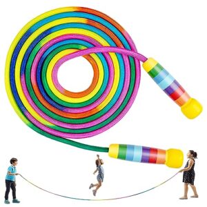 Springseil Lang, 5M Seilspringen für Mehrspieler, Gruppen Seil mit Holzgriff für Kinder und Erwachsene, Schule, Sport, Outdoor-Aktivitäten, Fitness Training