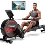 MOSUNY Rudergerät für Zuhause, Magnetisches Rudergerät mit 16 Widerstandsstufen, Upgrade Doppel-Slide-Rails Ultraleise, App-Kompatibel LCD-Datenanzeige, Belastbar bis 160kg, Die Wahl für Fitness
