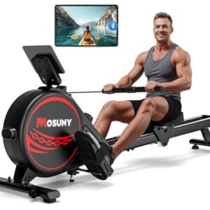MOSUNY Rudergerät für Zuhause, Magnetisches Rudergerät mit 16 Widerstandsstufen, Upgrade Doppel-Slide-Rails Ultraleise, App-Kompatibel LCD-Datenanzeige, Belastbar bis 160kg, Die Wahl für Fitness