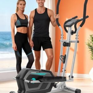 Neezee Ultraleiser Crosstrainer für Zuhause mit 16-Stufiger Widerstandsstufen, 6 kg Magnetischem Schwungrad, Bluetooth-App, Crosstrainer mit LCD-Monitor, Pulssensor, Flaschenhalter-Gerätehalterung
