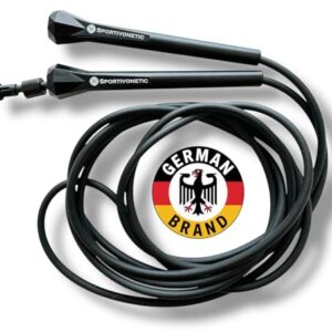 SPORTIVONETIC® Springseil für Erwachsene & Kinder, Damen & Herren-für Fitness, Crossfit, Sport, Boxen und Freizeit - Verstellbare Größe - mit Einstellklammer - Speed Rope, Jump Rope (Schwarz)