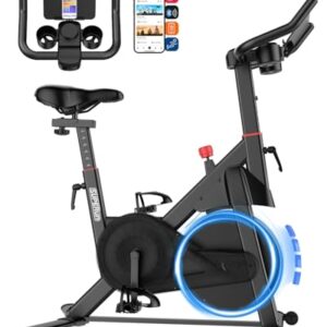 Superun Heimtrainer Fahrrad mit Verstellbarem Magnetwiderstand, Ergometer Hometrainer Fahrrad Leises mit LCD-Monitor und App, Spinning Bike Indoor max 136kg
