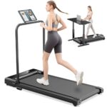 Laufband für Zuhause Walking Pad Klappbar - Treadmill for Home 6km/H, Schreibtisch Laufpad unter Dem Mini Leise mit 90° Tablet Holder, 4 in 1 LED klein Gehband laufbänder Ohne Steigung Max 110kg