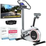 skandika Ergometer Morpheus | Heimtrainer für Zuhause, 12 kg Schwungmasse, 32 Widerstandsstufen, 24 Programme, App Kompatibel mit Kinomap, Pulsgurt, Tablethalterung | Indoor Fahrrad bis 150 kg