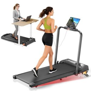 6 IN 1 Laufband für Zuhause mit Neigung bis 9%, Klappbares Laufband mit Intelligentes APP, 12km/h Walking Pad Klappbar, 2.5 PS Walking Pad Schreibtisch mit LED-Anzeige und Fernbedienung