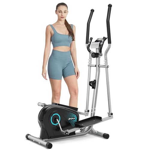 Dripex Crosstrainer für zuhause, Ultraleiser Ellipsentrainer Stepper für zuhause mit 16-stufiger Widerstand, 6KG Internes Magnetisches Schwungrad, Pulssensor, LCD Monitor, Flaschenhalter (Cyan)