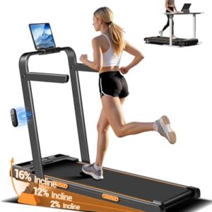 LONTEK Walking Pad Klappbar mit Steigung 10KM/H, 16% Laufband für Zuhause Klappbar mit Steigung, LED Anzeige, Fernbedienun, Laufbänder mit Handläufen, 3.0 CV Treadmill for Home, Belastung 136KG