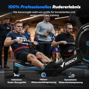 MERACH Rudergerät Luftwiderstand für Zuhause, 10 Stufen Einstellbar mit Exklusiver APP, Professionelles Indoor-Rudergerät, Ergonomischer Komfortsitz, Einfache Lagerung