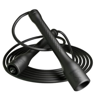 MOGOLD Springseil, 300cm PVC-Seil mit Baumwollkern, Ergonomische Griffe, Verstellbare Länge, Schwarz (Black)