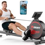 MOSUNY Rudergerät für Zuhause, Magnetisches Rudergerät mit 16 Widerstandsstufen,Upgrade Doppel-Slide-Rails Ultraleise, App-Kompatibel LCD-Datenanzeige, Belastbar bis160kg Rowing