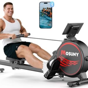 MOSUNY Rudergerät für Zuhause, Magnetisches Rudergerät mit 16 Widerstandsstufen,Upgrade Doppel-Slide-Rails Ultraleise, App-Kompatibel LCD-Datenanzeige, Belastbar bis160kg Rowing