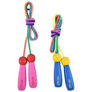 OTraki Verstellbare Springseil Kinder 2 St¨¹ck Rope Skipping Seil mit Holzgriff und Baumwollseil Jump Rope Seilspringen Kids f¨¹r Jungen und M?dchen Fitness Spiel, 250CM