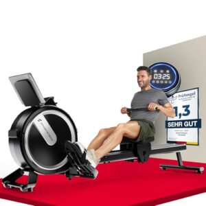 Sportstech PROwer Rudergerät für Zuhause, 32 Stufen Magnetwiderstand, LED Display, Dual Slide Rail, Bluetooth App kompatibel, leise, Ganzkörpertraining, Tablethalterung, vertikal verstaubar