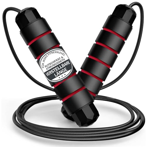 Springseil 3m Fitness Erwachsene Gewichtsverlust Schaumstoffgriffe Rot Schwarz 1 Stück