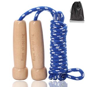Springseil Erwachsener, Verstellbares Baumwoll Seilspringen mit Natürlichem Holzgriff Speed Jump Rope für Fettverbrennung & springen Übung & Fitness - 300CM / 9.8FT