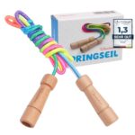 KLEINTOBER Premium Springseil Kinder I Hüpfseil Set I Seil mit Mitteverstärker I 220cm I verstellbar I Rainbow I Anleitung für Seilspringen I Urkunde für Motivation I ideal als Geschenk