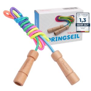 KLEINTOBER Premium Springseil Kinder I Hüpfseil Set I Seil mit Mitteverstärker I 220cm I verstellbar I Rainbow I Anleitung für Seilspringen I Urkunde für Motivation I ideal als Geschenk