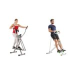 Sunny Health & Fitness Elliptical Cross Trainer w/LCD Monitor, Air Walker Exercise Machines + Row-N-Ride Squat Assist Trainer for Glutes & Full Body Cardio Workout with Adjustable Resistance