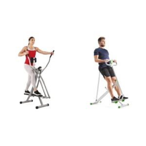 Sunny Health & Fitness Elliptical Cross Trainer w/LCD Monitor, Air Walker Exercise Machines + Row-N-Ride Squat Assist Trainer for Glutes & Full Body Cardio Workout with Adjustable Resistance