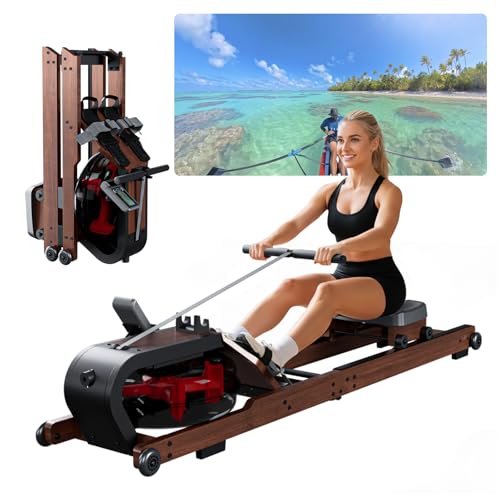 Rudergerät für Zuhause, Aeriflo W200 Hochwertiges Faltbares Wasser Rudergerät aus Massivholz, mit Professionellem Bluetooth-Monitor mit Tablet-Halter & Komfortabler Sitz