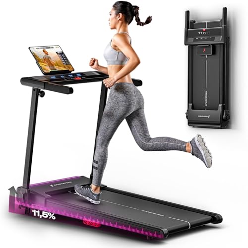 Sportstech Laufband für Zuhause, Laufband klappbar, Treadmill bis 12 km/h, max. 120kg, Tablethalterung, Deutsche Qualitätsmarke, mit 11,5% Steigung, Bluetooth App kompatibel, LED, sProRun (Schwarz)